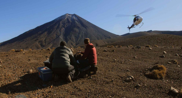 Scientists set up monitoring equipment.