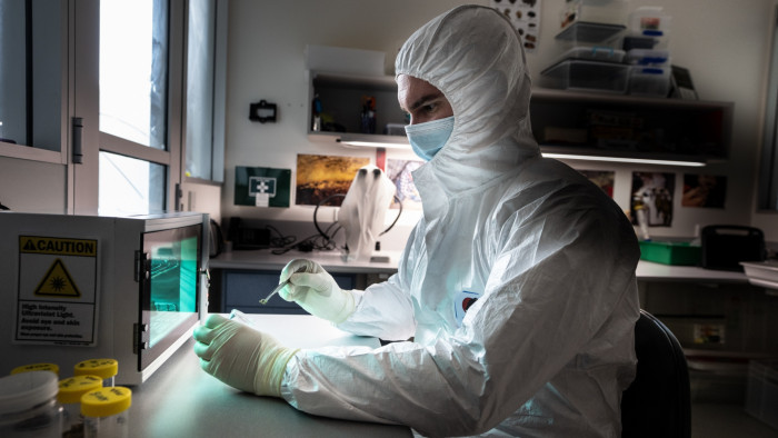 Paleoecologist Dr Kieren Mitchell in our Long-Term Ecology Lab, where the ecology of past environments is reconstructed to inform present day conservation